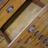 Dutch pine industrial apothecary cabinet, 1950s