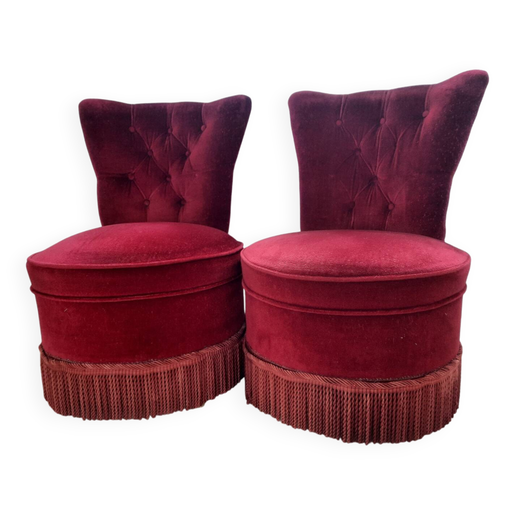Suite de Fauteuils Napoléon III en Velours Jacquard Brique Ton sur Ton en vente sur