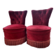 Paire de chauffeuses, crapauds en velours rouge style Napoléon III