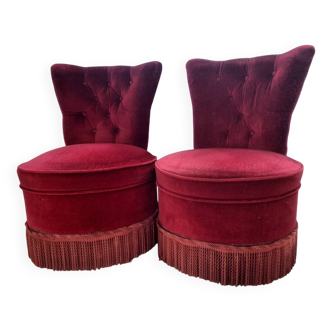Pair of Napoleon III style red velvet armchairs