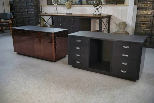 Set of 2 smoked mirrored dressing tables/jewelry counters with drawers 1970s