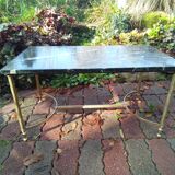 Brass and sea blue marble coffee table