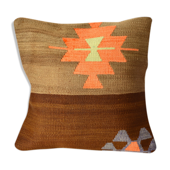 Cushion kilim Turkish navajo Brown, beige and salmon