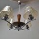 1960s Napako Mid-Century Modern Czech Four-Arm Glass Wood Chrome Chandelier