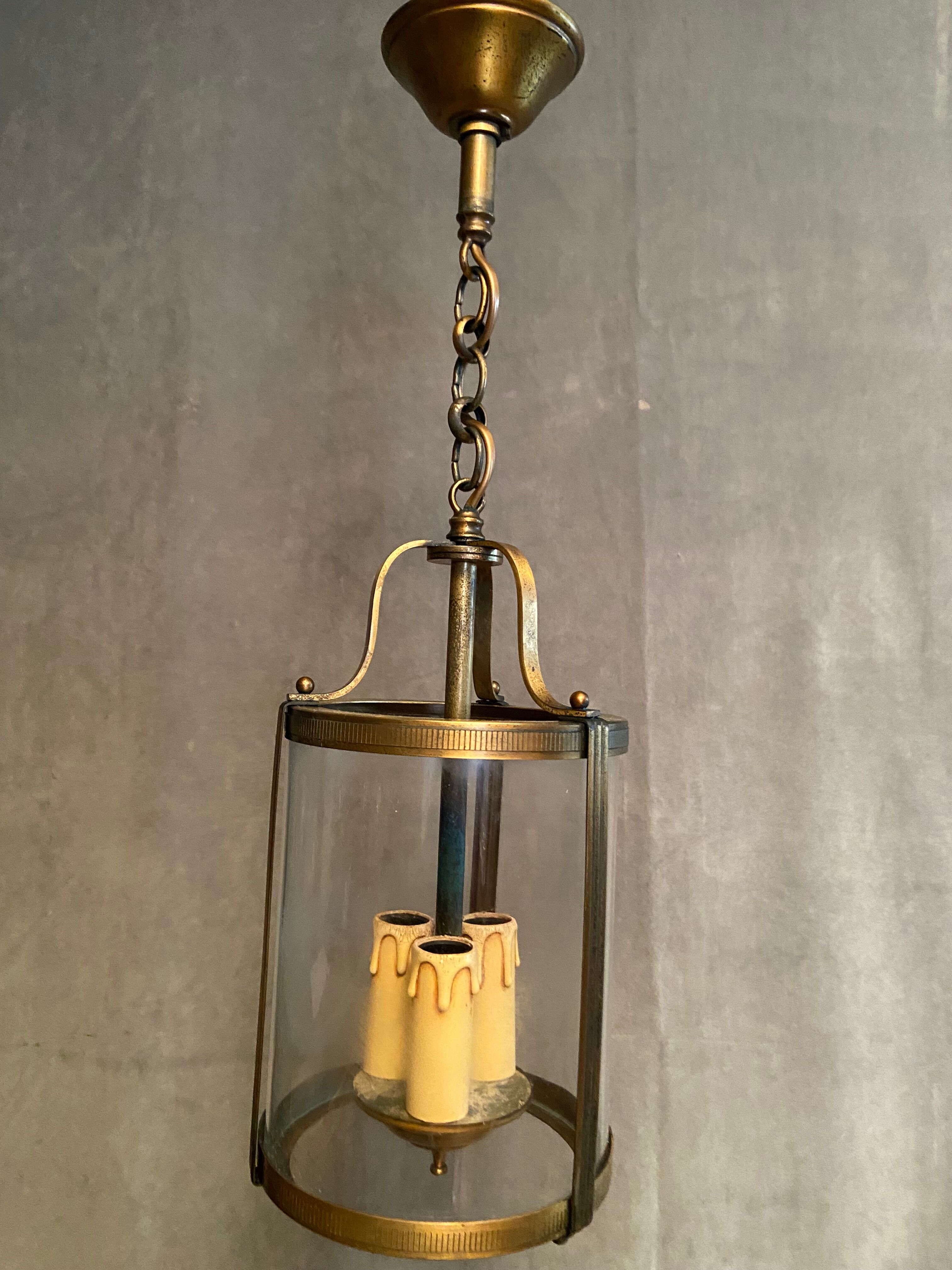 Brass vestibule lantern chandelier and glass cylinder