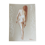 Tableau signé pastel portrait féminin « lumière à la sortie du bain »