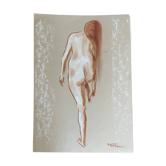 Signed pastel painting of a woman "light at the exit of the bath"