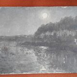 Old oil painting representing a landscape