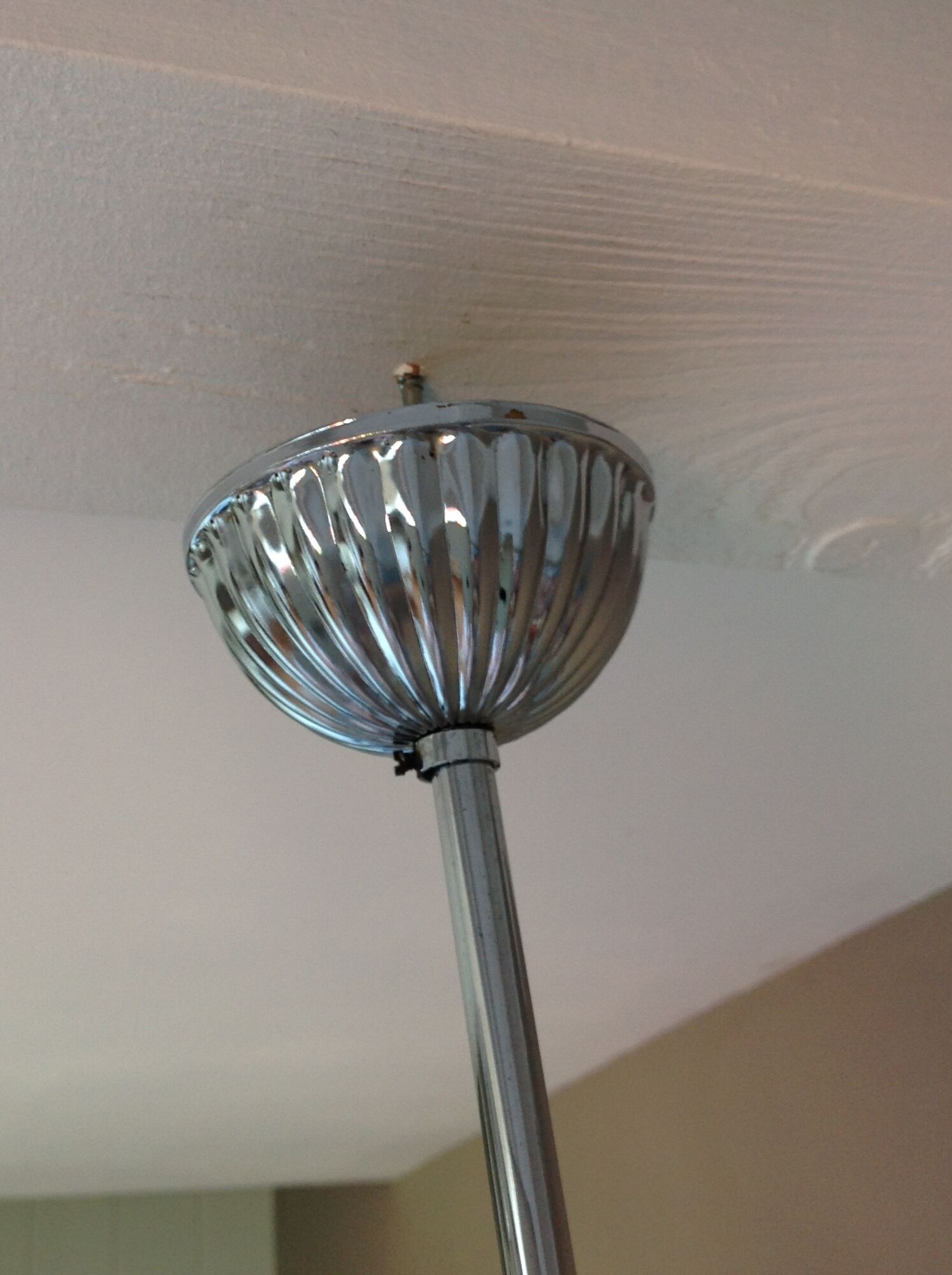 Five-spoke chandelier in chrome-plated metal and structured/vintage glass 60s-70s