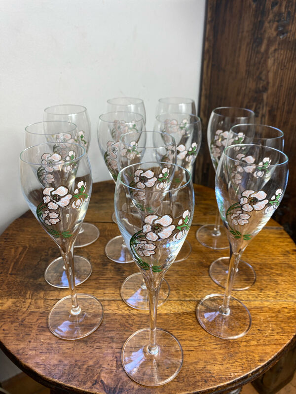 Douze flûtes à champagne Perrier-Jouët, Belle Époque, Émile Gallé