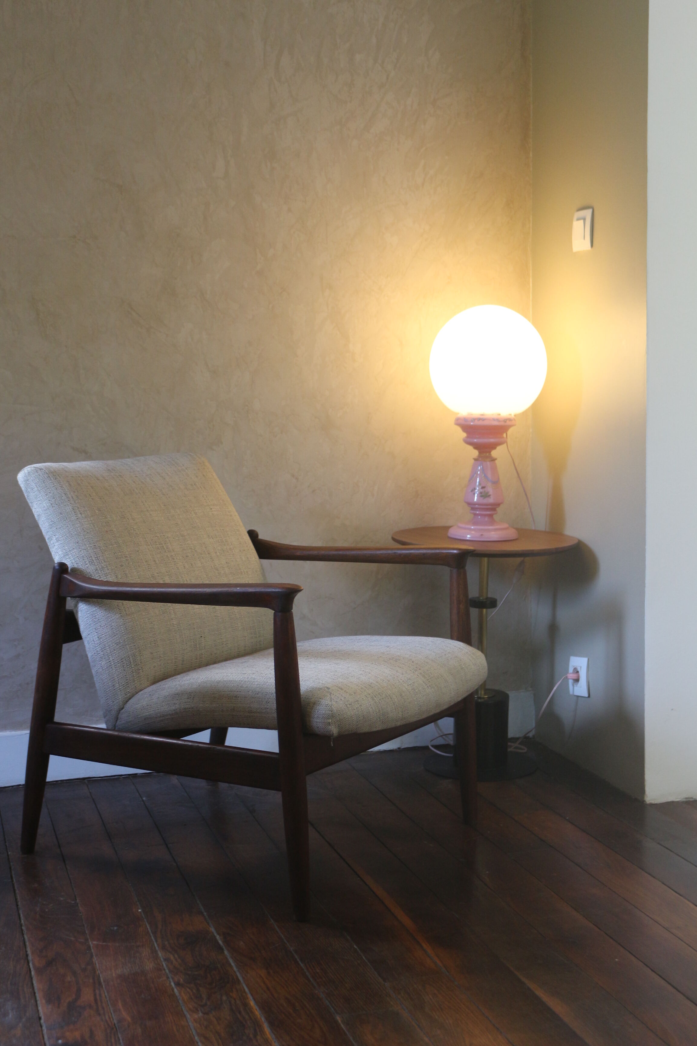 Armchair GFM-142 by Edmund Homa 1960s beige fabric.