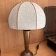 Wooden bedside lamp with a dome wool lampshade Mid Century