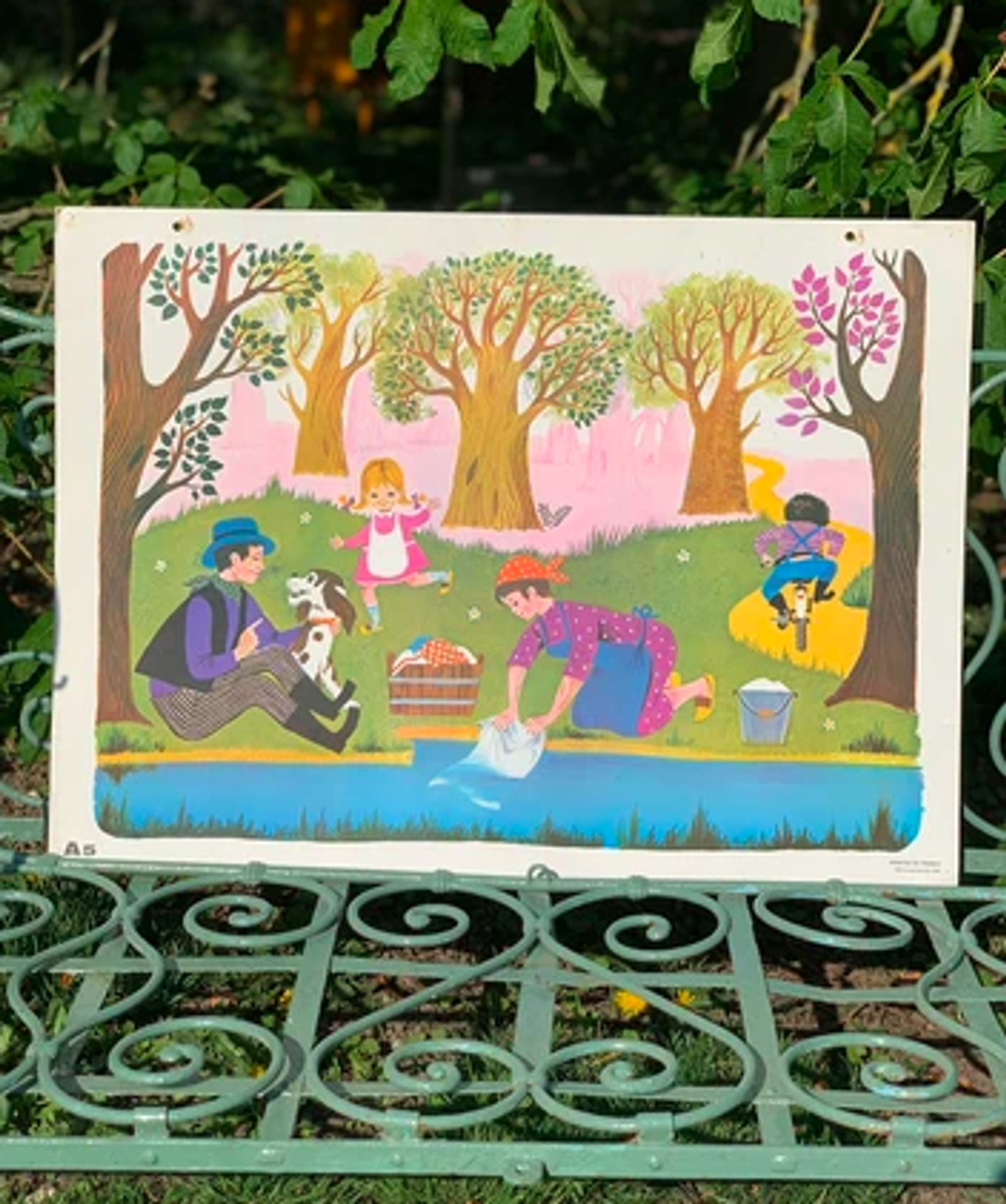 School poster Nathan Daniel and Valérie outdoor family life scene 1965