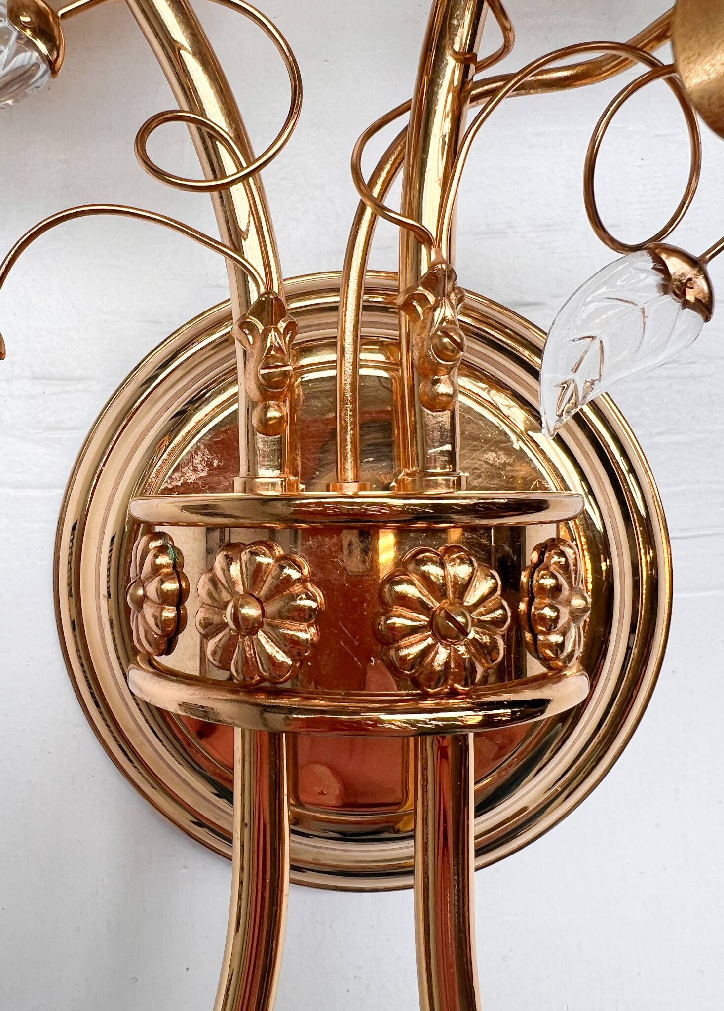 Brass and crystal art deco wall lamp attributed to palwa, 1960s