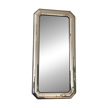 Large vintage Deknudt full length beveled panel mirror – silver and black, Belgium, 1980s