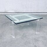 Danish Poul Kjaerholm Style Metal, Acrylic Glass & Glass Coffee Table, 1960s