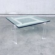 Danish Poul Kjaerholm Style Metal, Acrylic Glass & Glass Coffee Table, 1960s