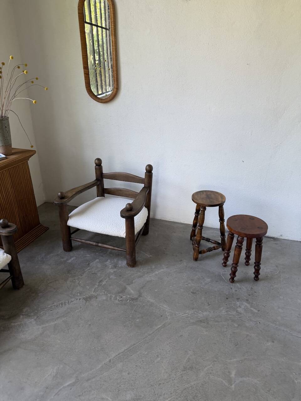 Pair of antique stools with turned legs.