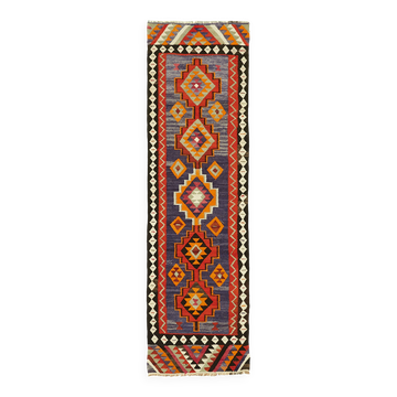 Turkish Handwoven Vintage Herki Kilim 97 cm x 324 cm