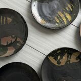 7 terracotta plates, colorful handmade pottery