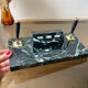 Perpetual calendar with vintage pen holder black gold marble effect