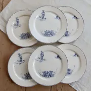 6 antique flat plates Creil and Montereau Téniers service