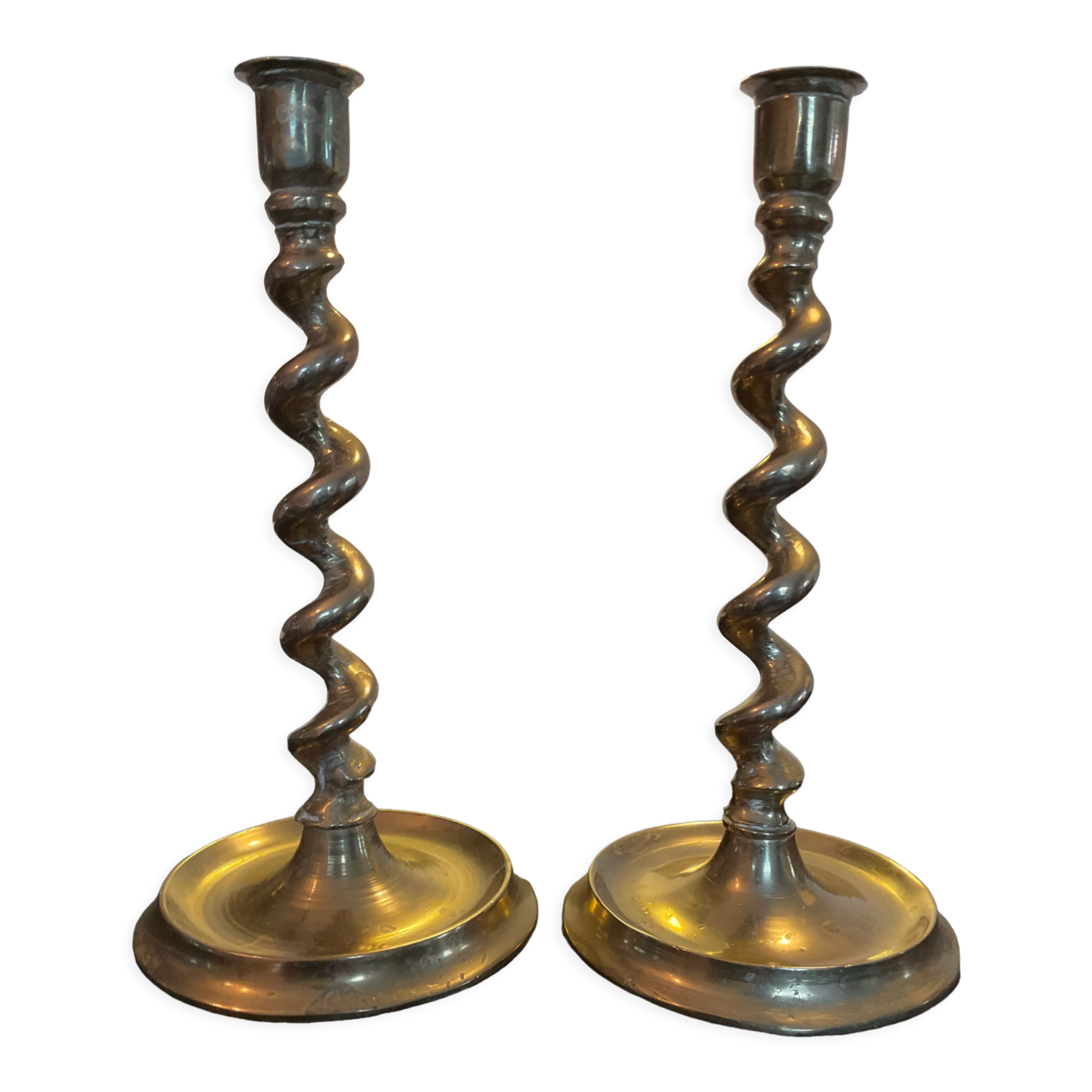 Pair of bronze torch candlesticks 1900