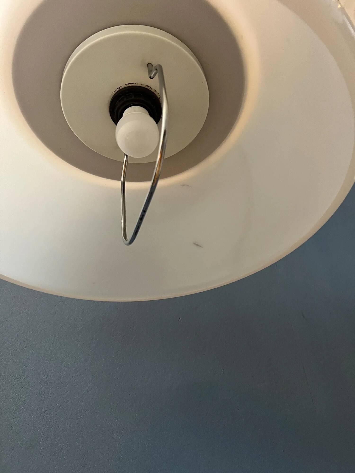 Mid-century plexiglass massive space age pendant lamp with white acrylic shade