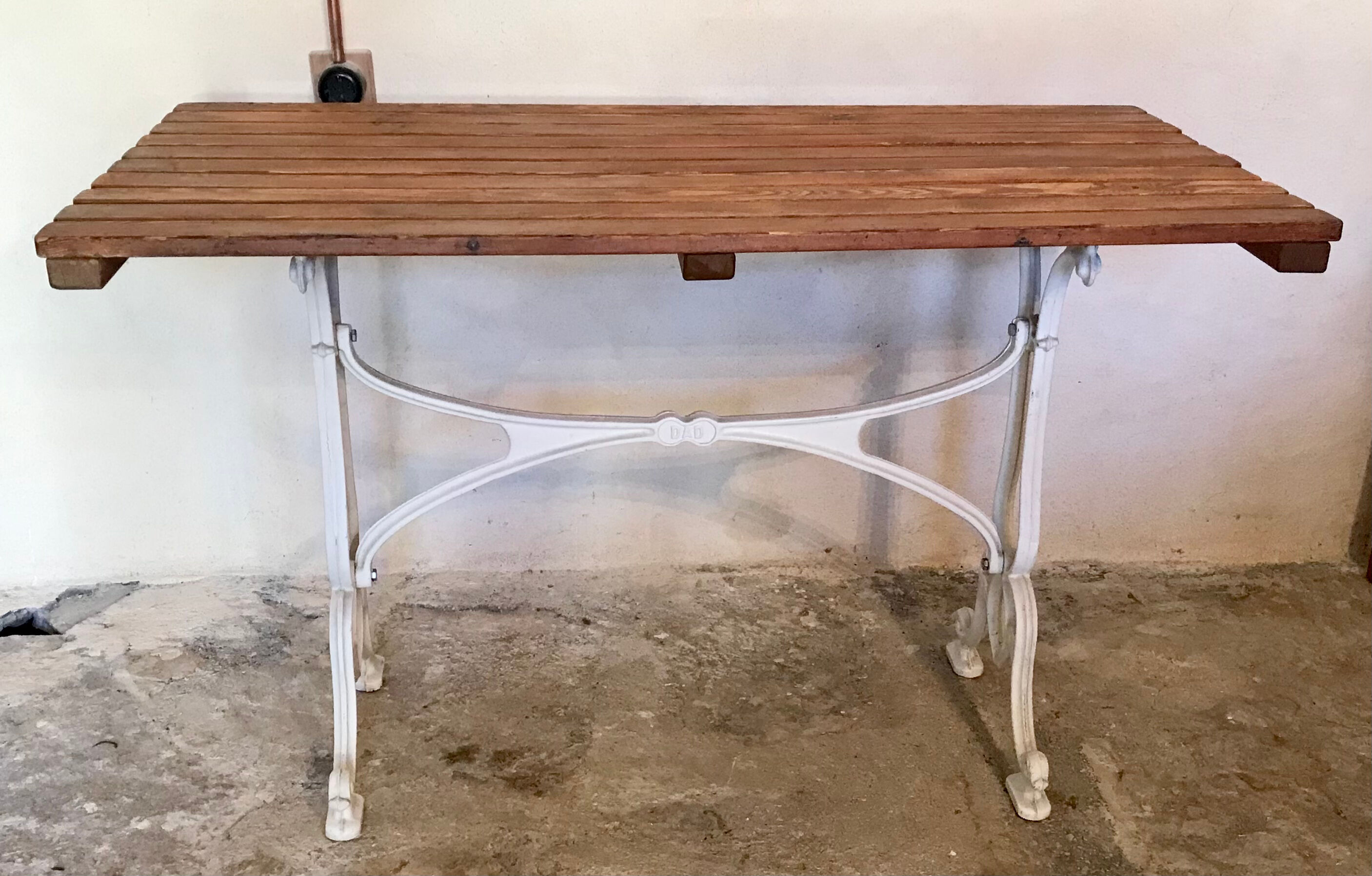 Vintage bistro table base white cast iron