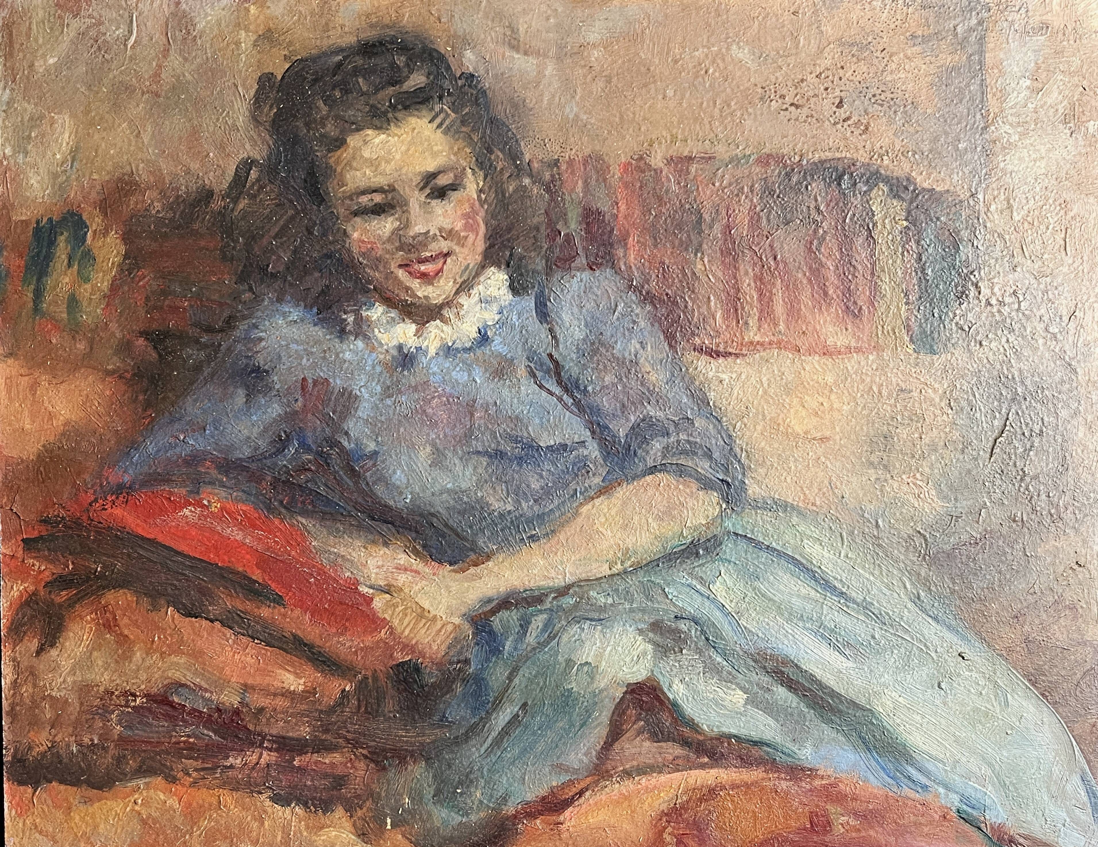 HSP portrait of a young woman seated, signed Lilly Véréa 20th century.