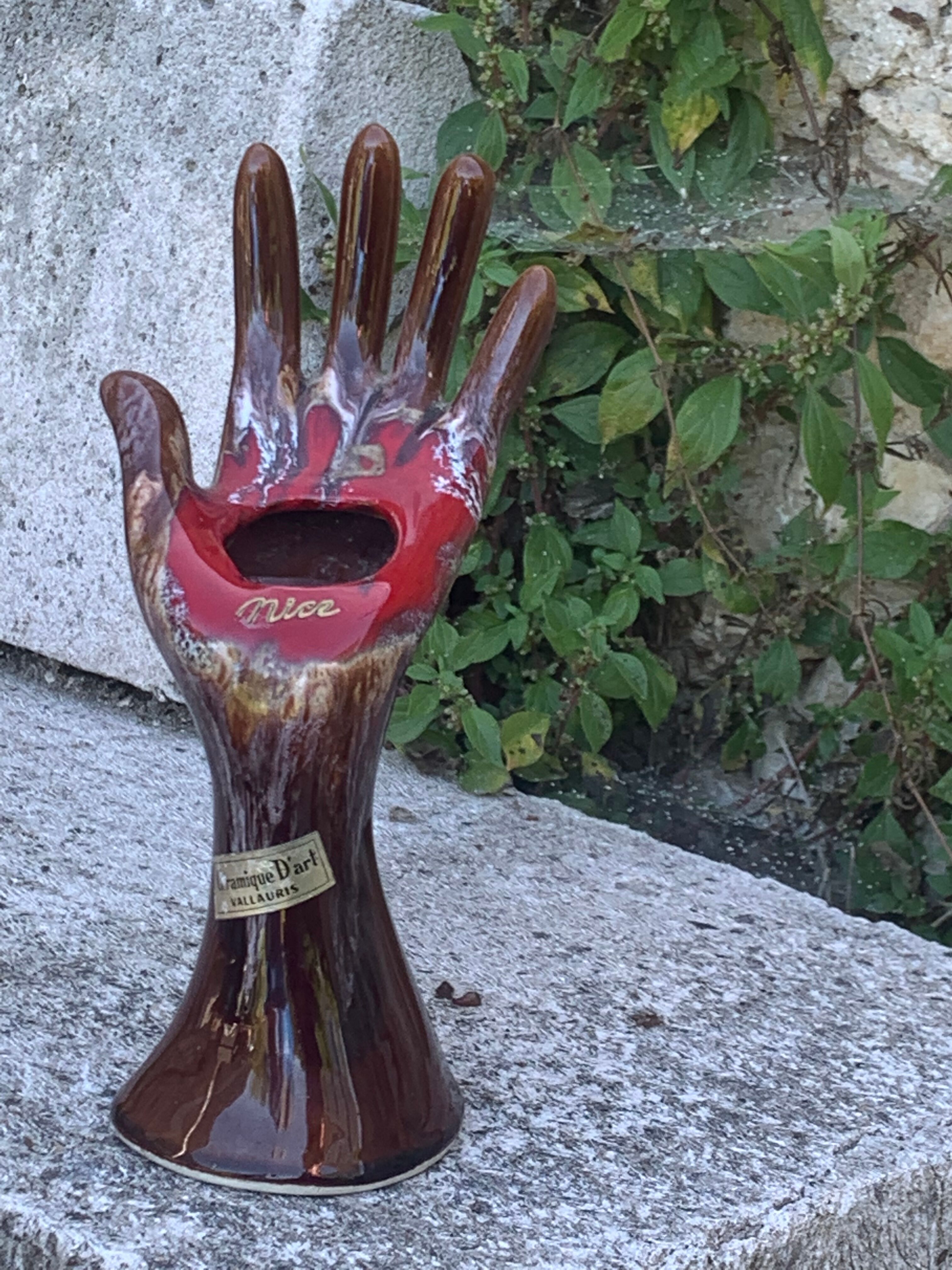 Hand vase in flamed enamelled ceramic stamped vintage vallauris