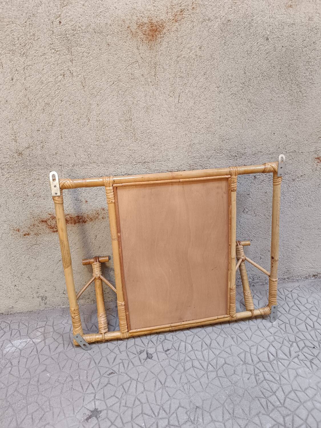 Vintage rattan wicker mirror wall coat rack