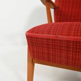 Scandinavian 1950s Beech Armchair with red upholstery