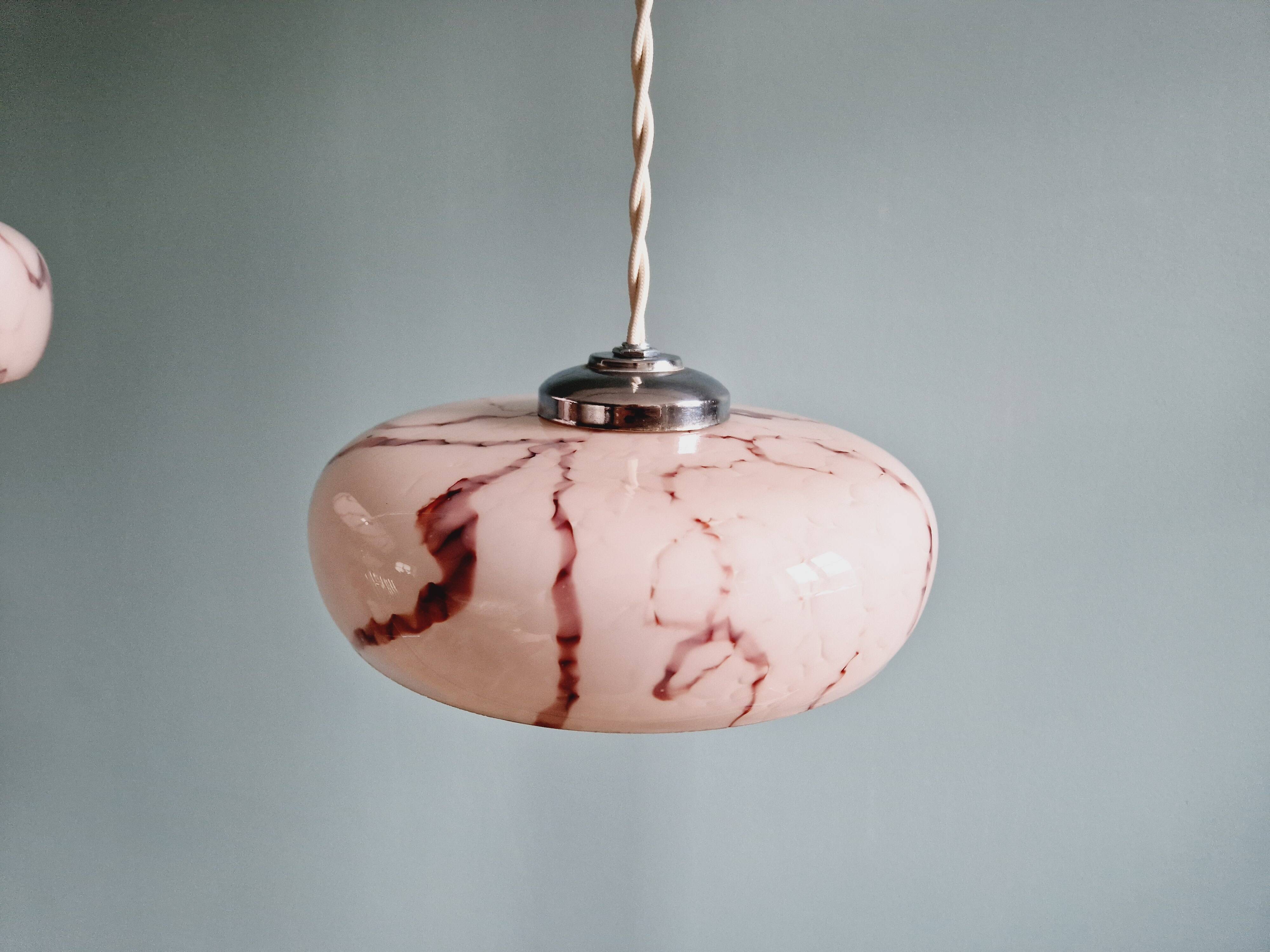 Set of 3 pendants in pink marbled opaline