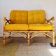 1960s rattan bench - yellow velvet