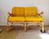 1960s rattan bench - yellow velvet