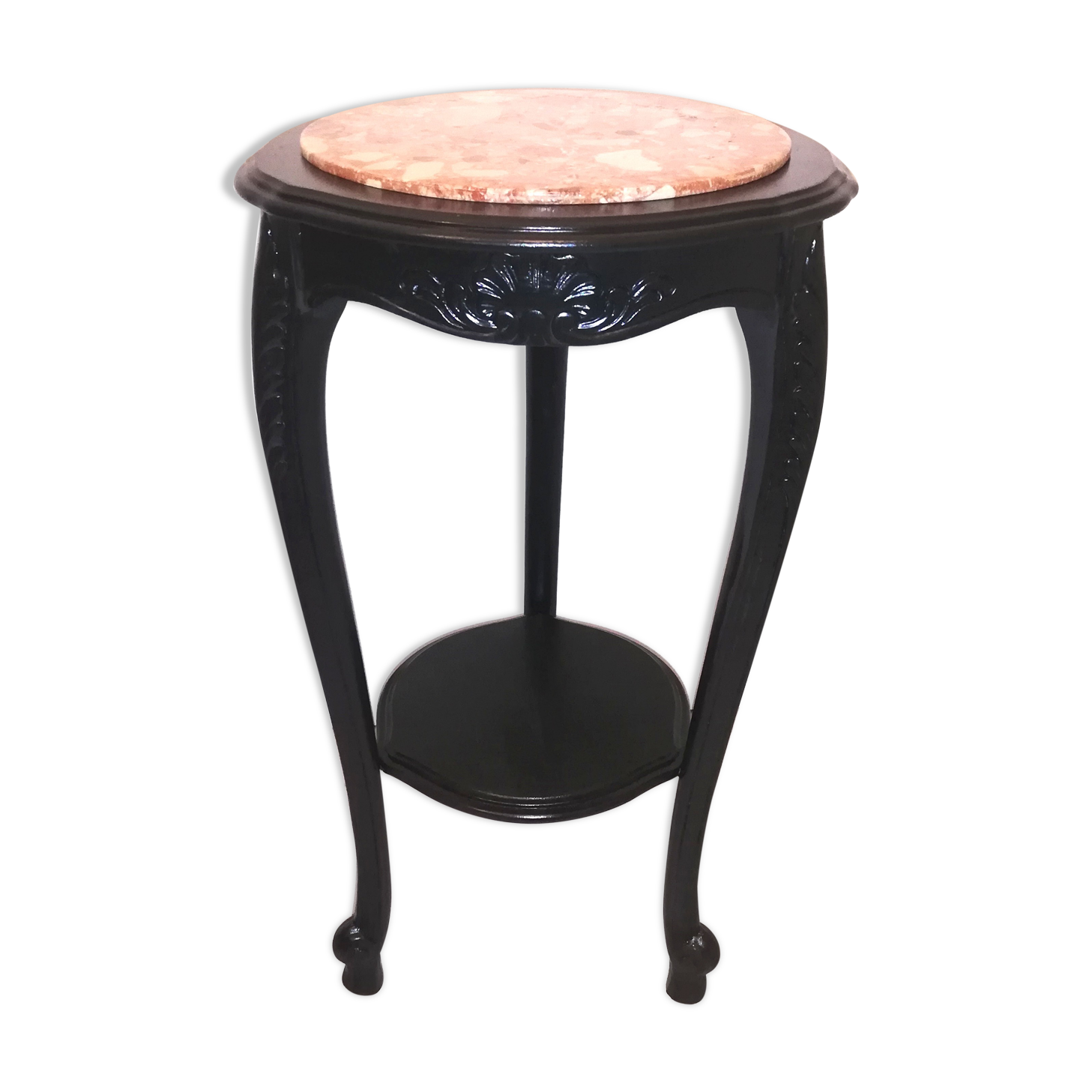 Gueridon black laqué jumps and pink marble top