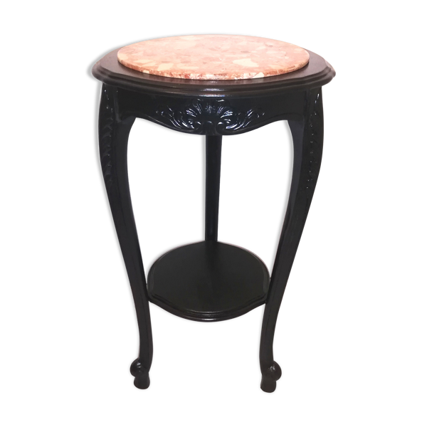 Gueridon sellette laqué noir et dessus en marbre rose