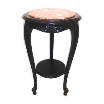 Gueridon black laqué jumps and pink marble top