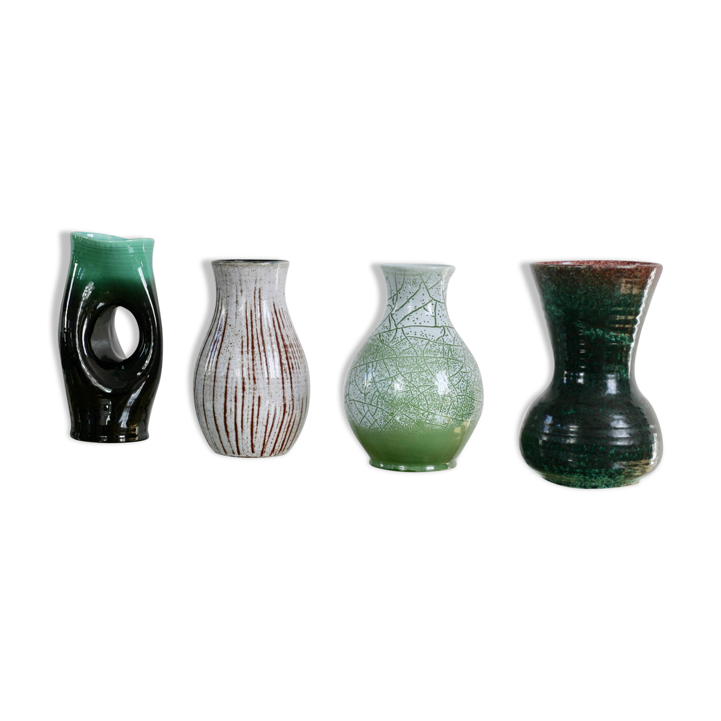Set of 4 Accolay vases, signed ceramics, France, 1960s