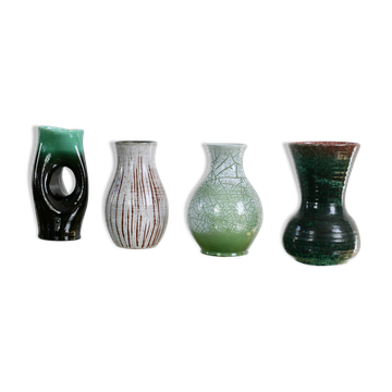Set of 4 Accolay vases, signed ceramics, France, 1960s