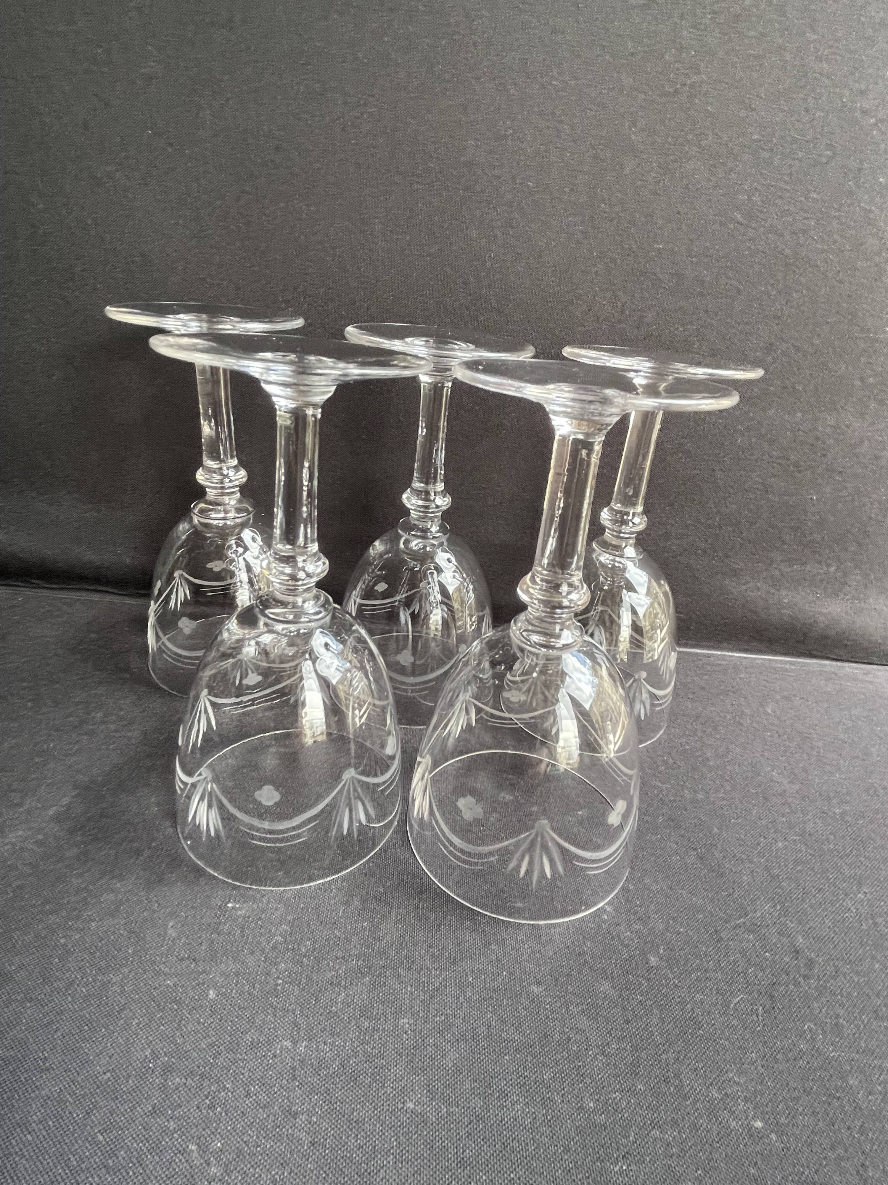 5 Blown, cut and engraved crystal water glasses