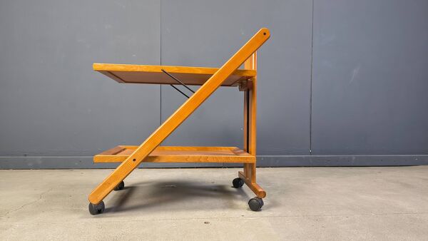 Chariot de service en bois pliable vintage italien, années 1980