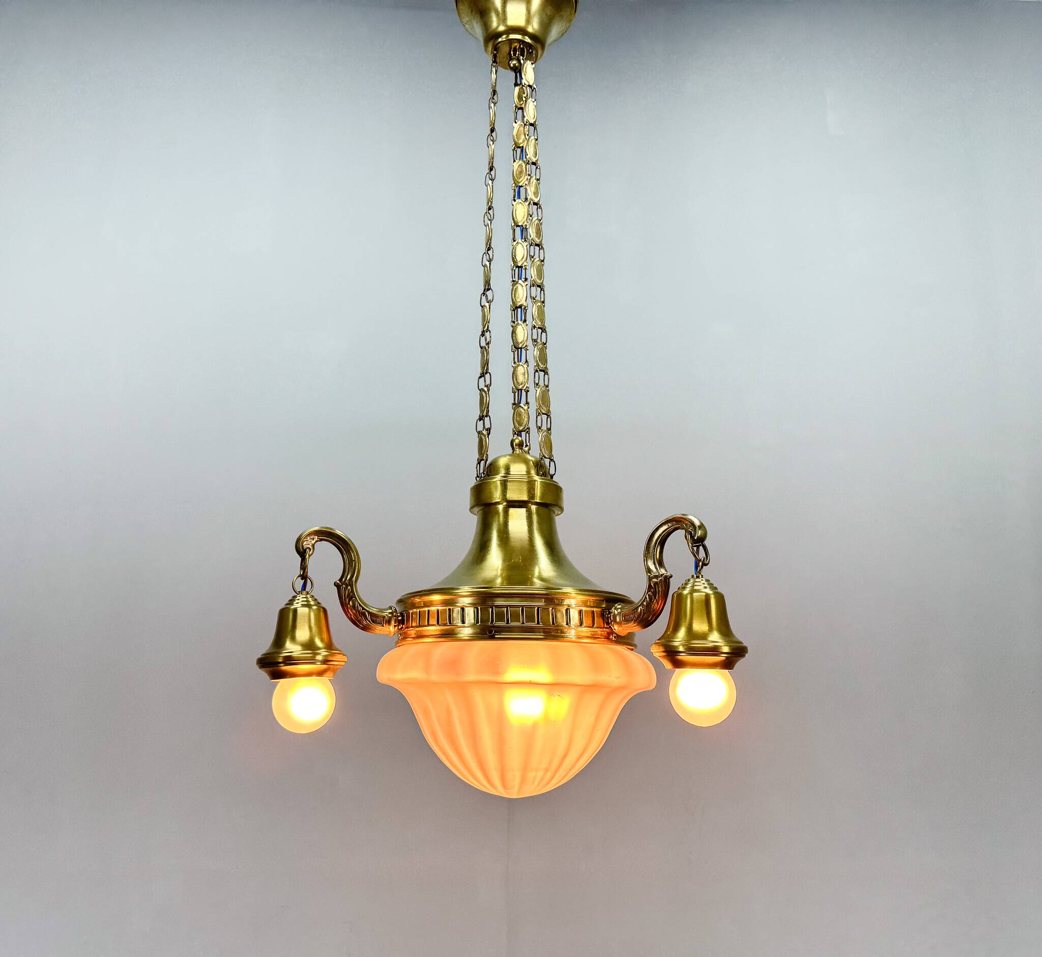 Art Noveau Brass Chandelier, Restored, Germany, 1920's