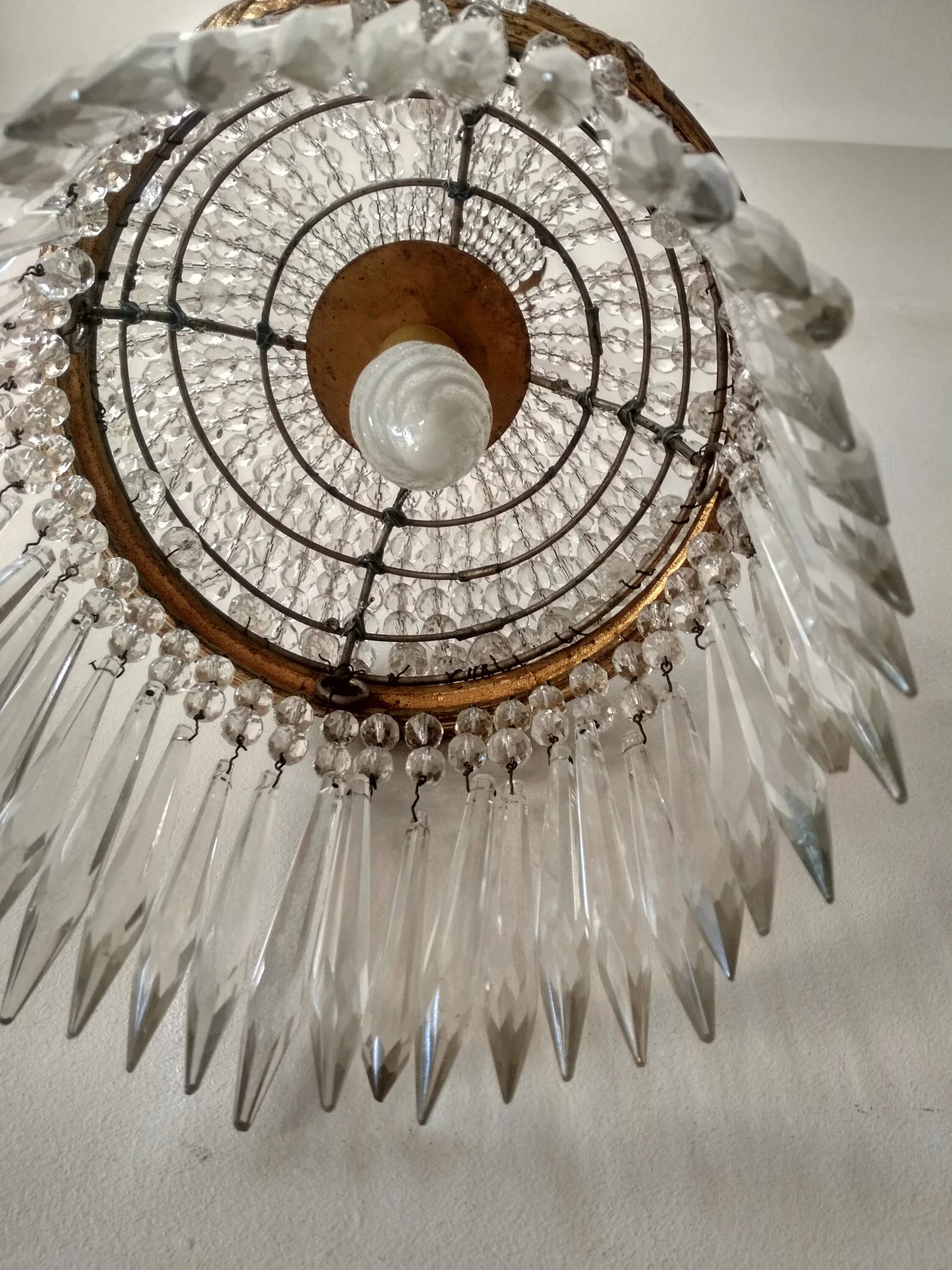 Brass hot air balloon pendant light with crystal drops