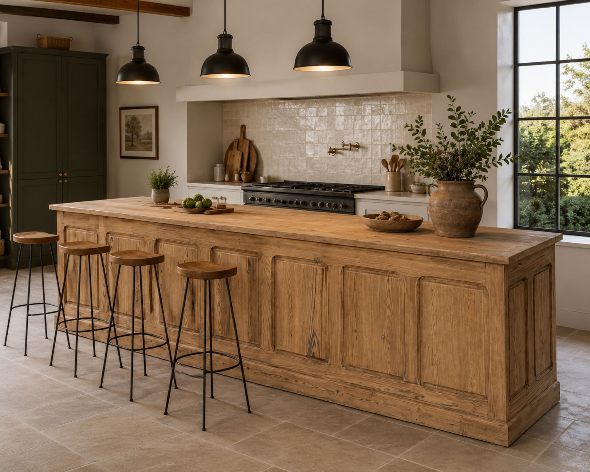 Large antique counter - solid raw wood tradesman's furniture