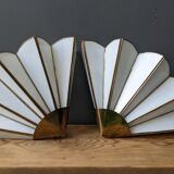 Pair of mother-of-pearl and brass fan wall lamps