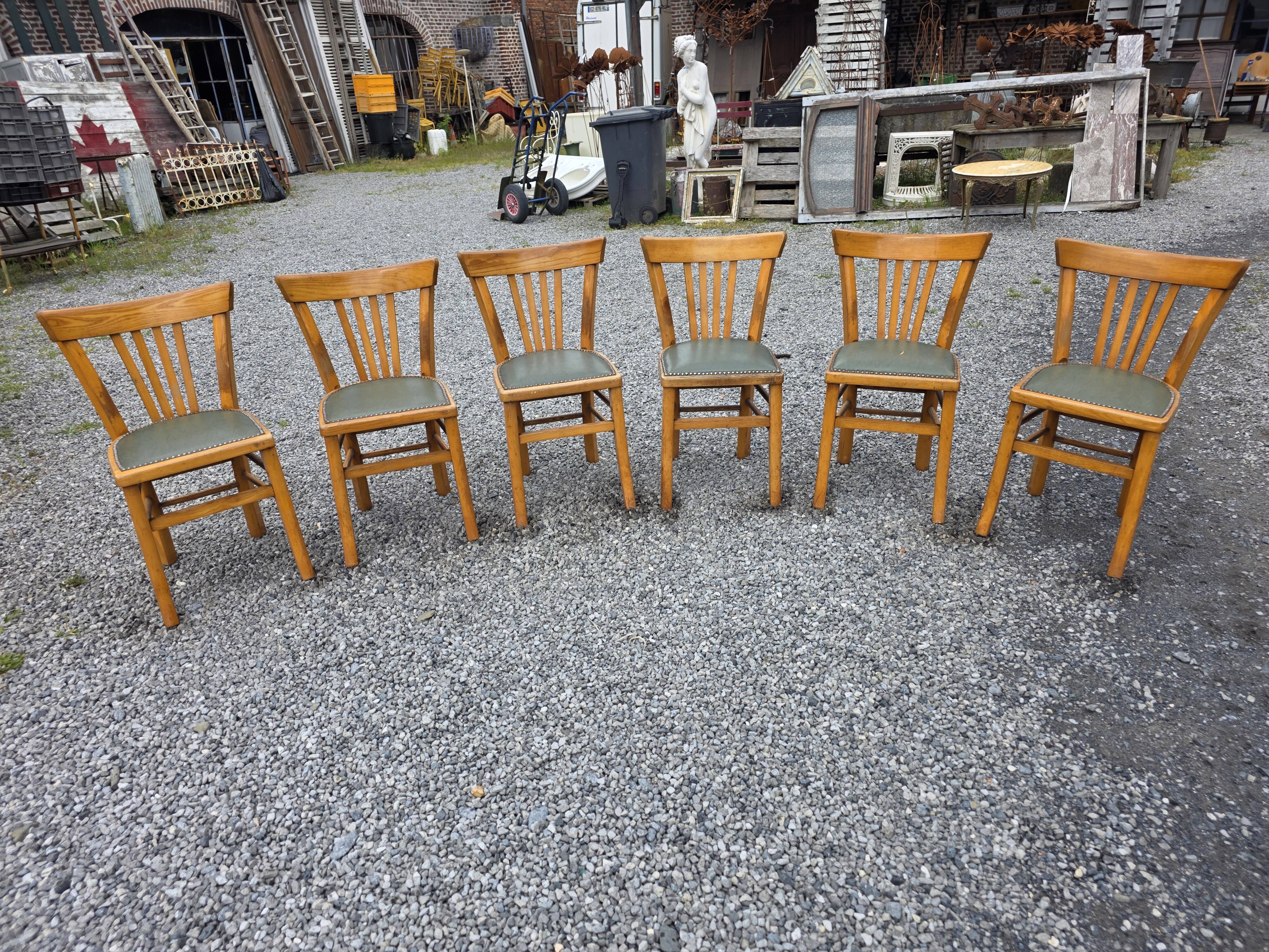 6 bistro chairs in solid oak, 1920s
