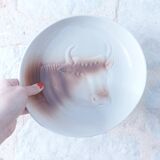 6 vintage St Amand plates, embossed ox head, for barbecue steak meat