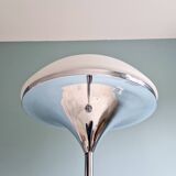 Modernist floor lamp in chromed metal and white satin glass, 1960s